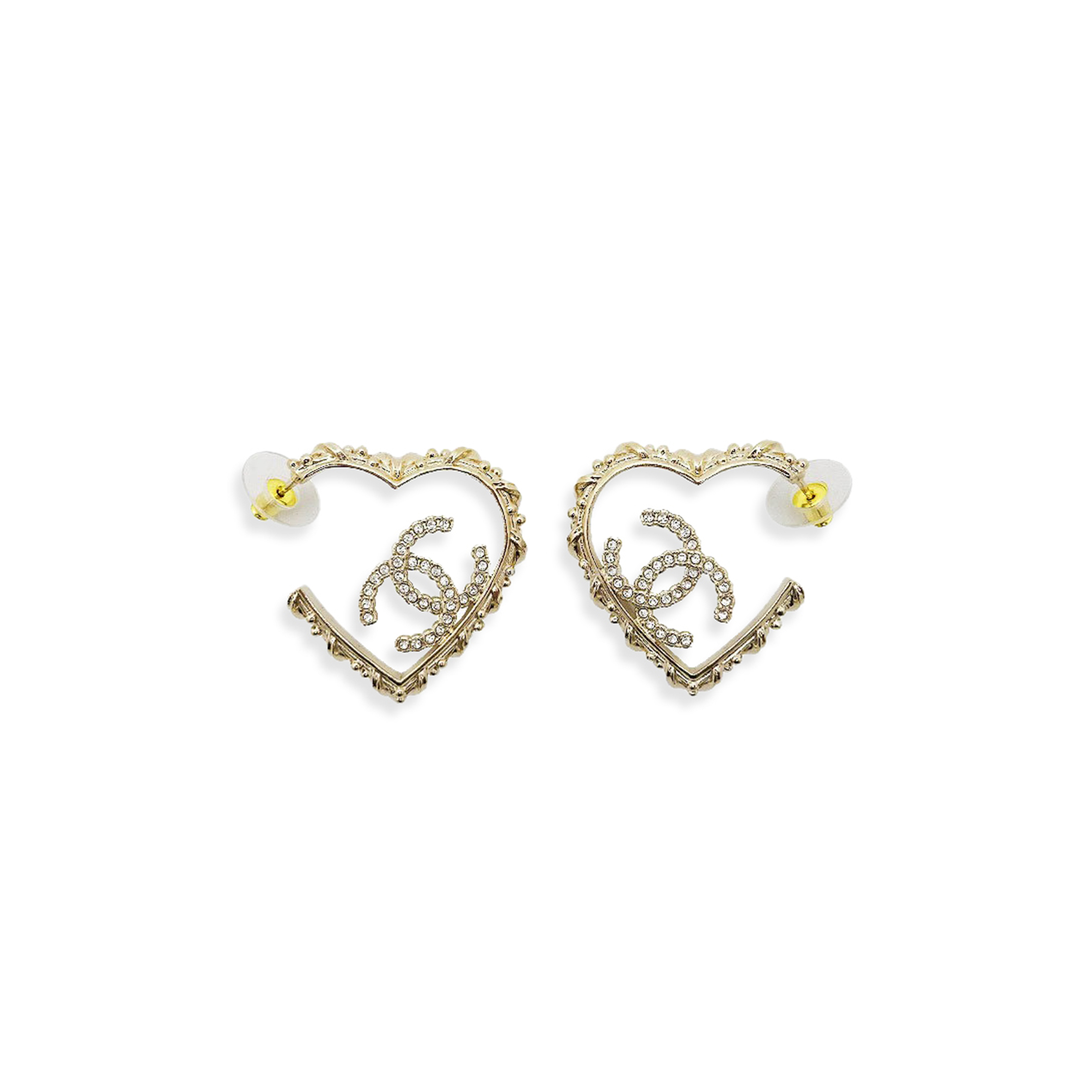 Ch**el coco mark heart hoop earrings gold strass and champagne gold hardware abf267